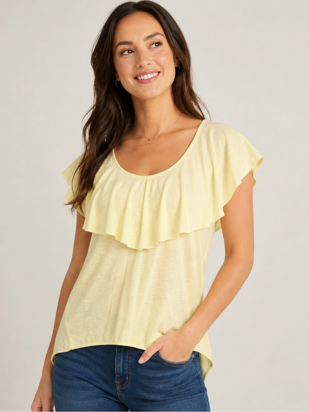 NWT Lucky Brand Yellow Burnout Ruffle Top